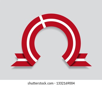 Danish flag rounded ribbon abstract background. Vector illustration.