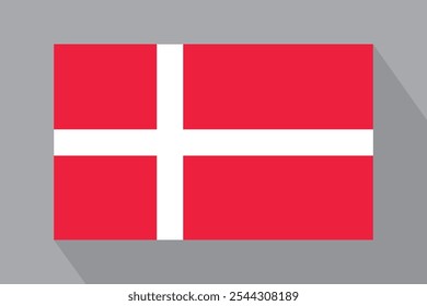 Danish flag with shadow, vector illustration. The national flag of Denmark.