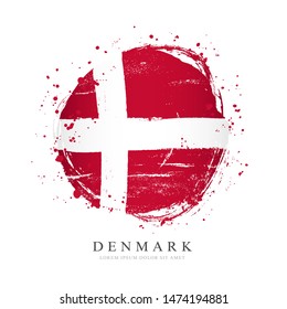 Danish flag in the shape of a big circle. Vector illustration on a white background. Brush strokes are drawn by hand. Denmark Independence Day.