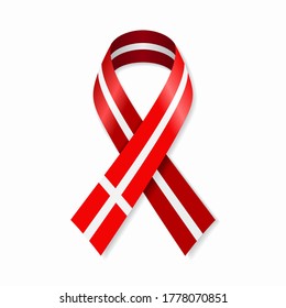 Danish flag stripe ribbon on white background. Vector illustration.