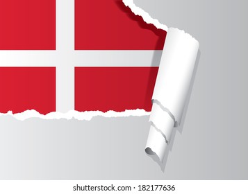 Danish flag under ripped paper vector illustration.