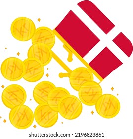 Danish Flag Vector Hand Drawn,Danish Krone Vector Hand Drawn