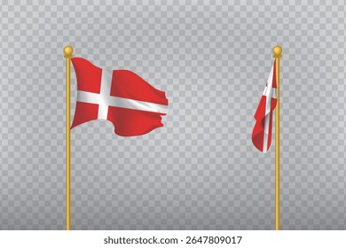 Danish flag waving on pole. Represents Scandinavian heritage, national pride, and cultural identity.