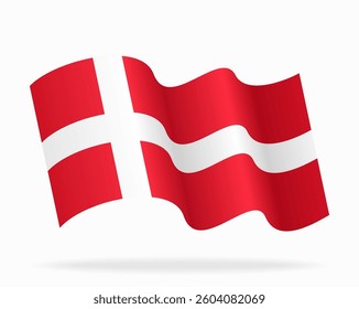 Danish flag wavy background layout. Vector illustration.