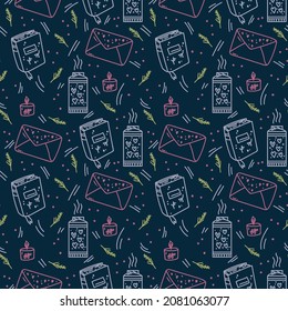 Danish holiday backgrounds of Scandinavia Hugge. Home comfort pattern with candles, teapot, cup. Scandinavian cozy house with elements of a pattern. Vector illustration
