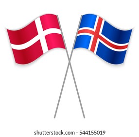 Danish and Icelandic crossed flags. Denmark combined with Iceland isolated on white. Language learning, international business or travel concept.