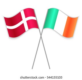Danish and Irish crossed flags. Denmark combined with Ireland isolated on white. Language learning, international business or travel concept.