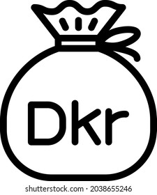 Danish krone cash bag vector illustration . Editable stoke.