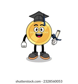 danish krone mascot with graduation pose , character design