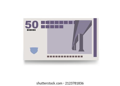 Danish Krone Vector Illustration. Denmark, Greenland, Faroe Islands money set bundle banknotes. Paper money 50 Kr. Flat style. Isolated on white background. Simple minimal design.