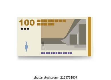 Danish Krone Vector Illustration. Denmark, Greenland, Faroe Islands money set bundle banknotes. Paper money 100 Kr. Flat style. Isolated on white background. Simple minimal design.