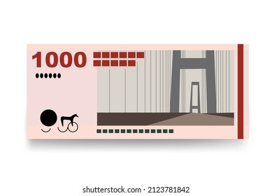 Danish Krone Vector Illustration. Denmark, Greenland, Faroe Islands money set bundle banknotes. Paper money 1000 Kr. Flat style. Isolated on white background. Simple minimal design.