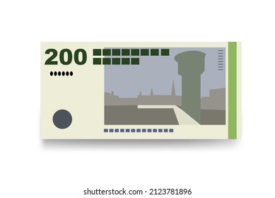 Danish Krone Vector Illustration. Denmark, Greenland, Faroe Islands money set bundle banknotes. Paper money 200 Kr. Flat style. Isolated on white background. Simple minimal design.