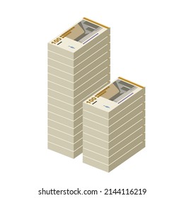 Ilustración del vector Krone danés. Dinamarca, Groenlandia y las Islas Feroe establecen billetes. Dinero en papel de 100 Kr. Estilo plano. Aislado sobre fondo blanco. Diseño sencillo y mínimo.