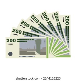 Ilustración del vector Krone danés. Dinamarca, Groenlandia y las Islas Feroe establecen billetes. Dinero en papel de 200 Kr. Estilo plano. Aislado sobre fondo blanco. Diseño sencillo y mínimo.