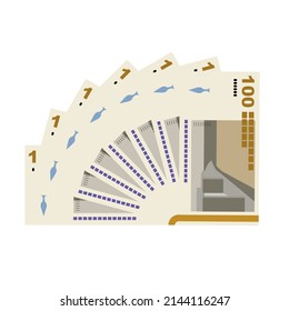 Danish Krone Vector Illustration. Denmark, Greenland, Faroe Islands money set banknotes. Paper money 100 Kr. Flat style. Isolated on white background. Simple minimal design.