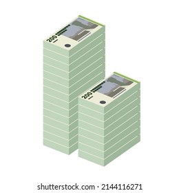 Danish Krone Vector Illustration. Denmark, Greenland, Faroe Islands money set banknotes. Paper money 200 Kr. Flat style. Isolated on white background. Simple minimal design.