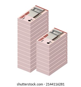 Danish Krone Vector Illustration. Denmark, Greenland, Faroe Islands money set banknotes. Paper money 1000 Kr. Flat style. Isolated on white background. Simple minimal design.