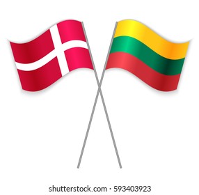 Danish and Lithuanian crossed flags. Denmark combined with Lithuania isolated on white. Language learning, international business or travel concept.