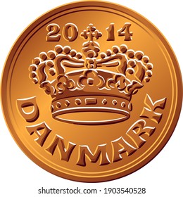 Danish money tin-bronze 50 ore coin. Krone, official currency of Denmark, Greenland, and the Faroe Islands.