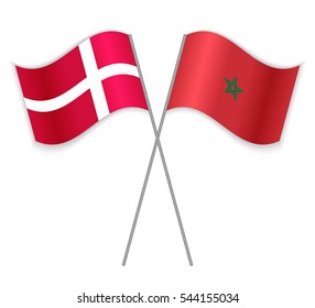 Danish and Moroccan crossed flags. Denmark combined with Morocco isolated on white. Language learning, international business or travel concept.
