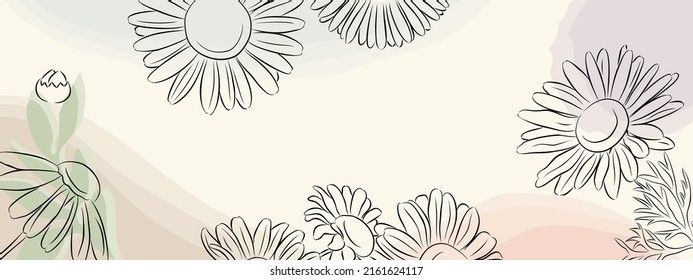 Danish pastel abstract  art background vector. Daisy flower botanical line art wallpaper. Cover design  floral illustration for  banners and prints.