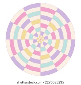 Danish pastel checkered circle design. Trendy circles abstract geometric shape. Y2K aesthetic. Vector illustration.