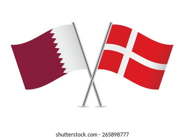 Danish and Qatar flags. Vector illustration.