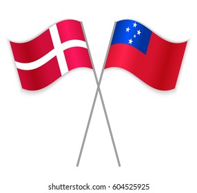 Danish and Samoan crossed flags. Denmark combined with Samoa isolated on white. Language learning, international business or travel concept.