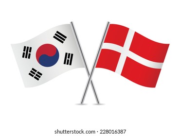 Danish and South Korean flags. Vector illustration.