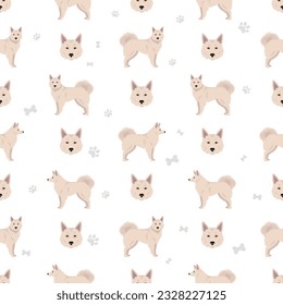 Danish Spitz seamless pattern. Different poses, coat colors set.  Vector illustration