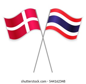 Danish and Thai crossed flags. Denmark combined with Thailand isolated on white. Language learning, international business or travel concept.