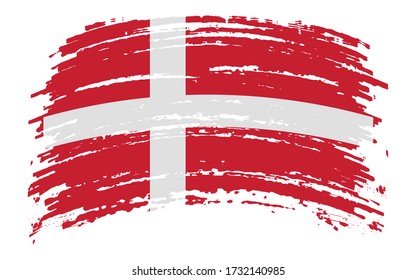 Danish torn flag in grunge brush stroke, vector image