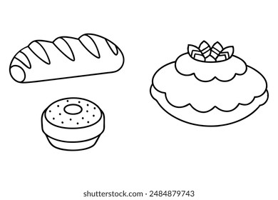 Danishes detailed line art intricate pastry illustration