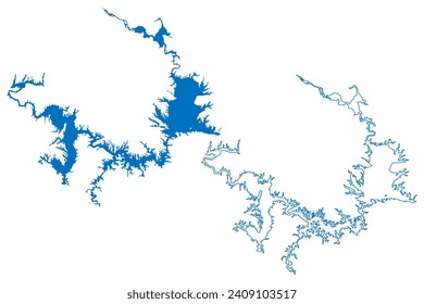 Danjiangkou Lake (People's Republic of China, PRC) map vector illustration, scribble sketch Reservoir Danjiangkou Dam map