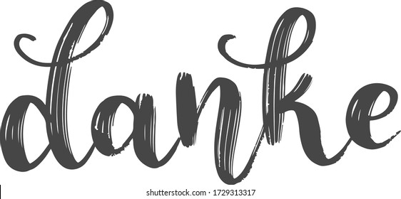 "Danke" grabado a mano con letras vectoriales en alemán, en inglés significa "Gracias". Letras alemanas aisladas en blanco. Arte de caligrafía moderna vectorial 