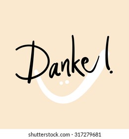 Danke! Hand Written Vector German Text. Calligraphy. Black Brush on Yellow Background.