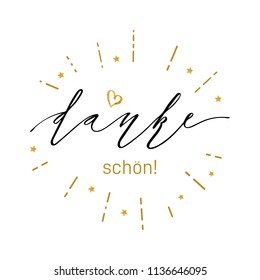 Danke inscription design. Modern brush calligraphy. Hand drawn lettering danke isolated on the white background. Danke vector illustration. Sticker for social media content, card, invitation, poster