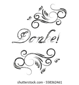 Danke postcard. Hand drawn greeting card. Ink illustration. Modern brush calligraphy.