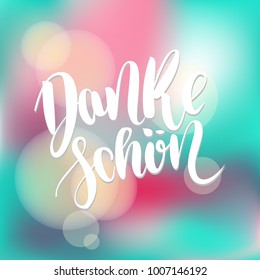 Danke schoen. Thank you in german. Vector hand drawn brush lettering on colorful background.