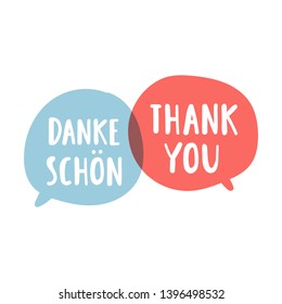 Danke, thank you. Bilingual translation concept. Vector hand drawn, lettering illustration on white background.