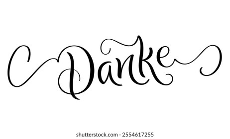 DANKE (THANK YOU in German) black vector brush calligraphy banner on white background