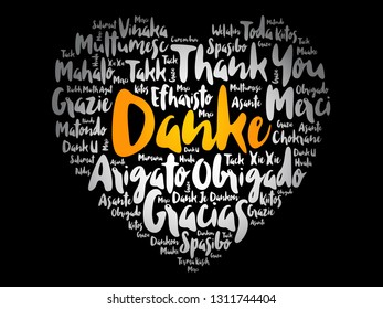 Danke (Thank You in German) Love Heart Word Cloud in different languages