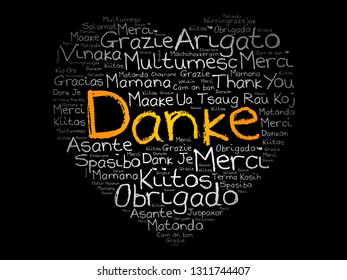 Danke (Thank You in German) Love Heart Word Cloud in different languages