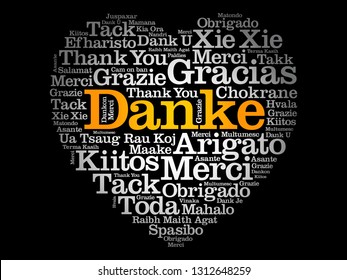 Danke (Thank You in German) Love Heart Word Cloud in different languages