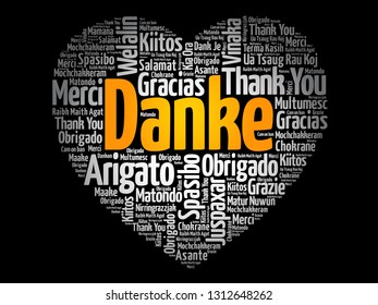 Danke (Thank You in German) Love Heart Word Cloud in different languages