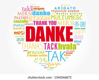 Danke (Thank You in German) Love Heart Word Cloud in different languages