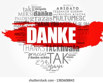 Danke (Thank You in German) Love Heart Word Cloud in different languages