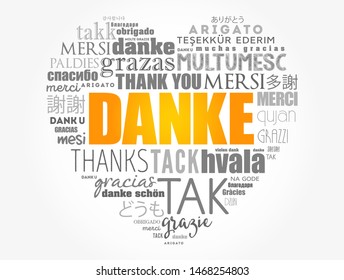 Danke (Thank You in German) Love Heart Word Cloud in different languages