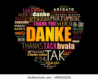 Danke (Thank You in German) Love Heart Word Cloud in different languages